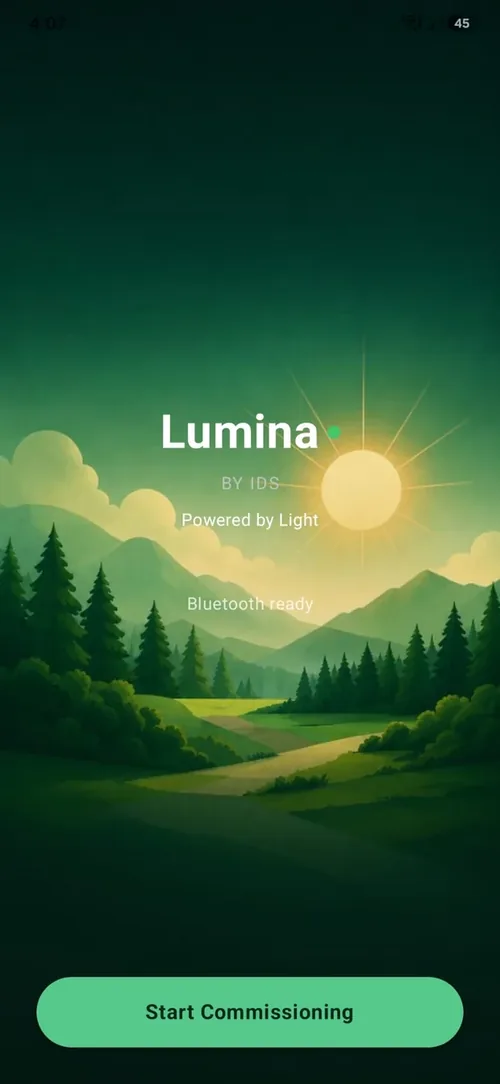 The Lumina app open on a phone, ready to start commissioning a display